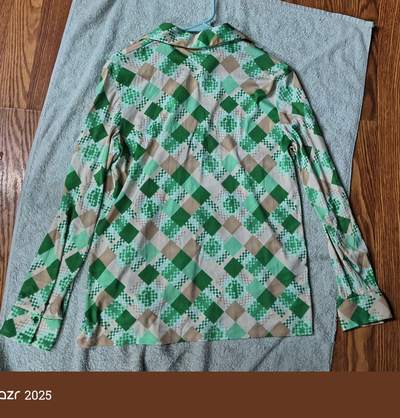 ​Vintage 70s Alex Colman California Dagger Collar Shirt 16 Green Geometric…