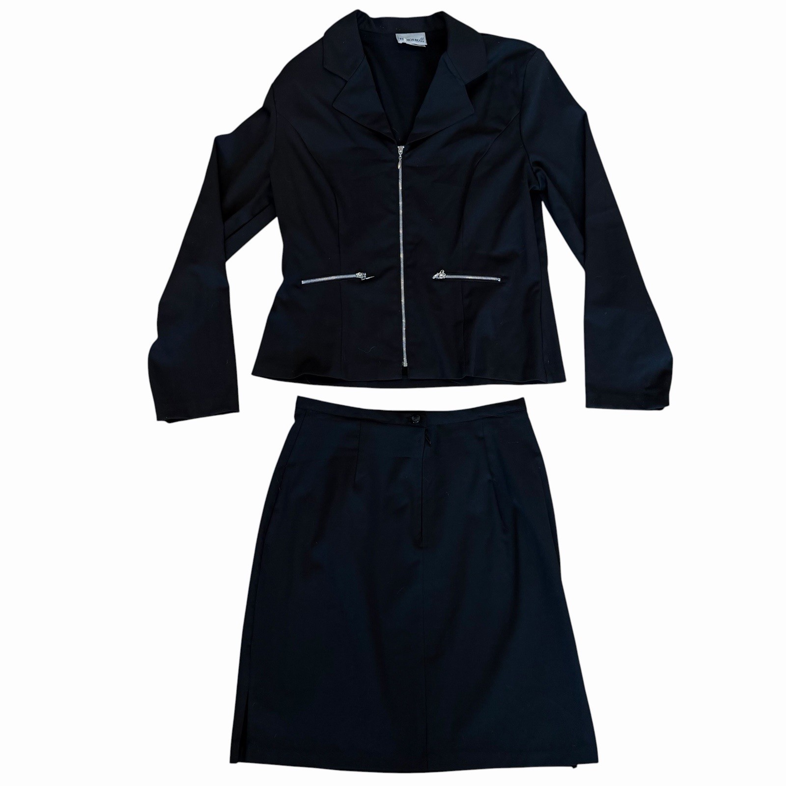 FASHION BUG Women’s Black 2pc Padded Jacket Skirt Suit Set Medium 90’s VINTAGE