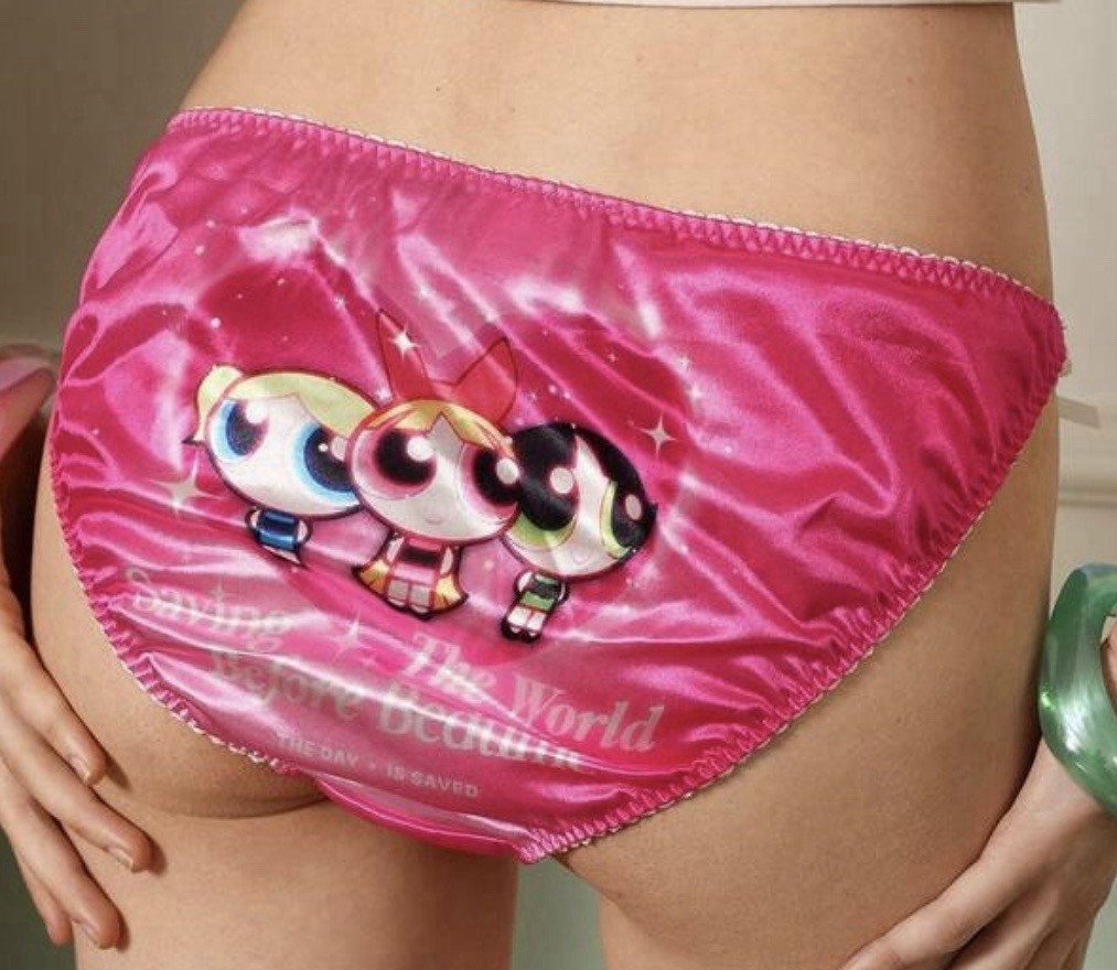 NEW XL Glossy Hot Pink Satin The Powerpuff Girls Y2K Theme String Bikini Panties