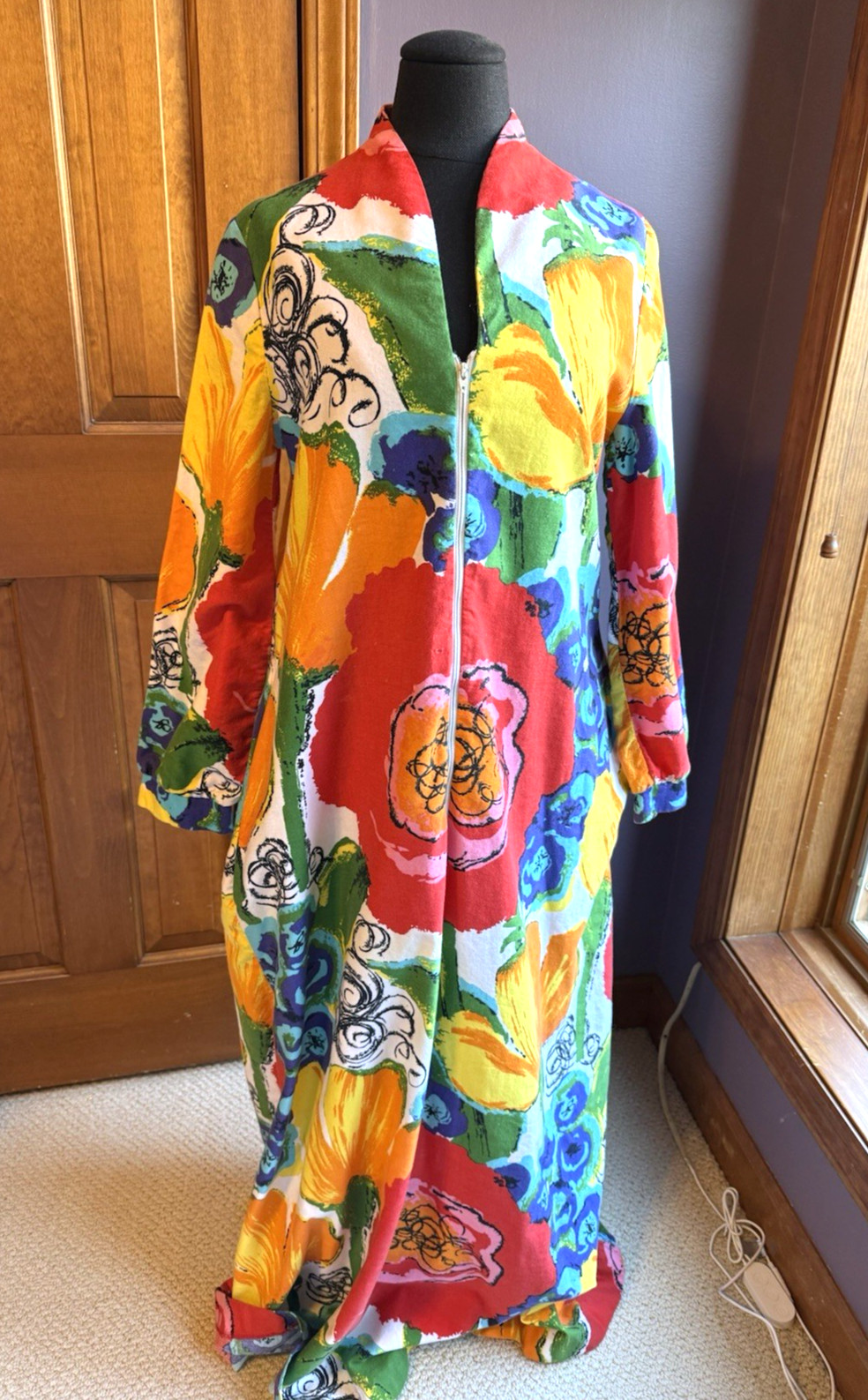 Vintage 60’s Saks Fifth Avenue Boho bright floral Kaftan Maxi Dress, SM/ Med