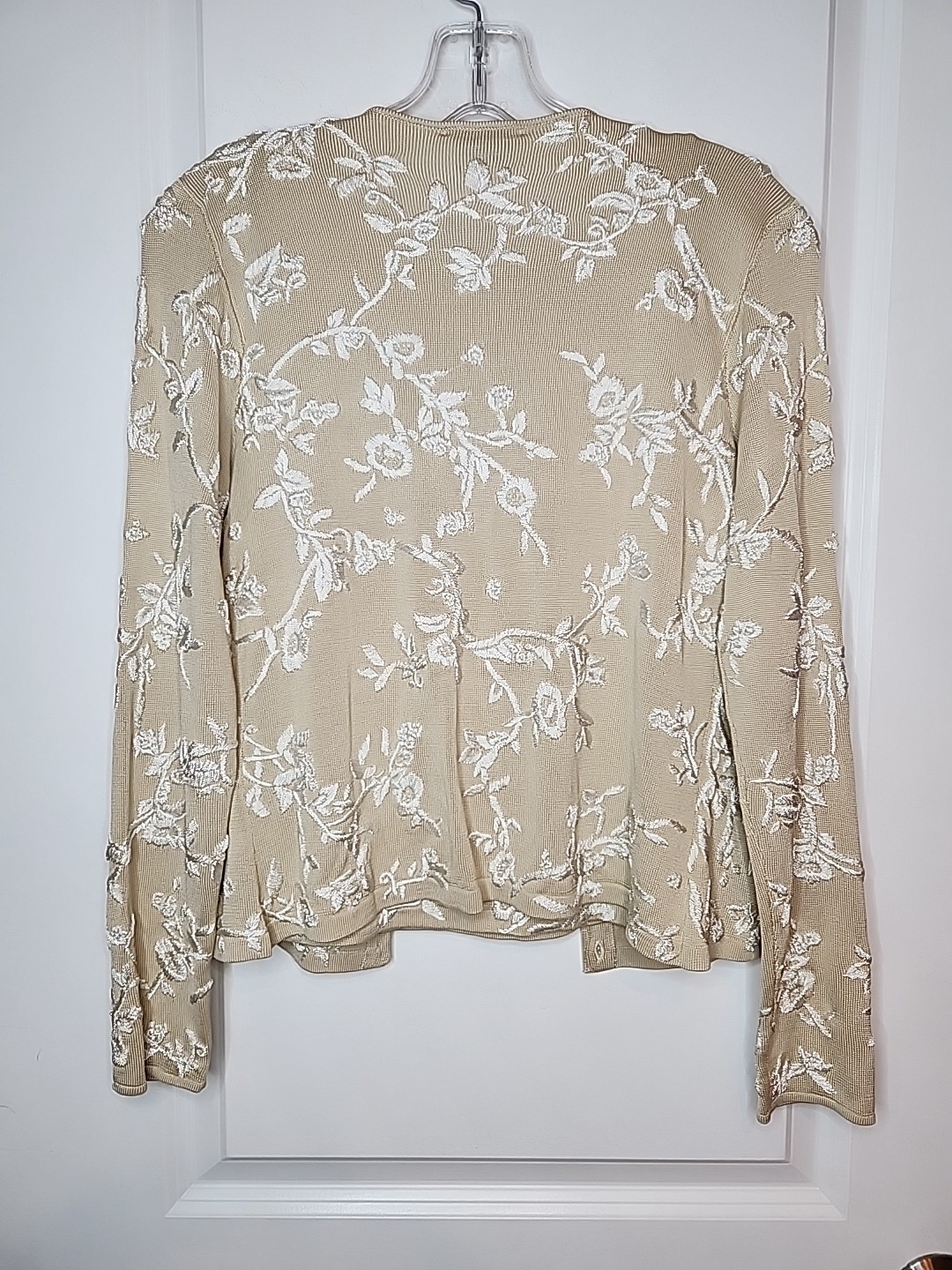 Oscar De La Renta Sweater Set Floral Embroidered 100% Silk Cardigan Sz 8P Vtg