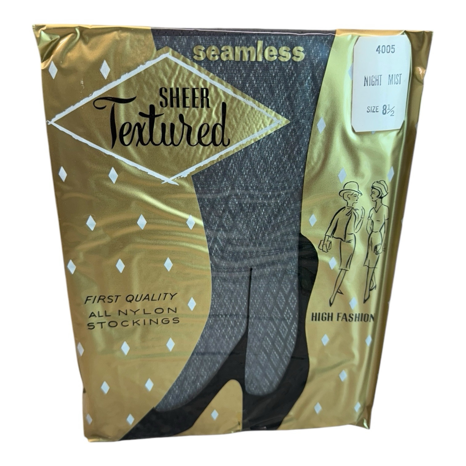 Vtg Lacy Lady First Quality Textured Seamless Nylon Stockings Night Mist 8 1/2