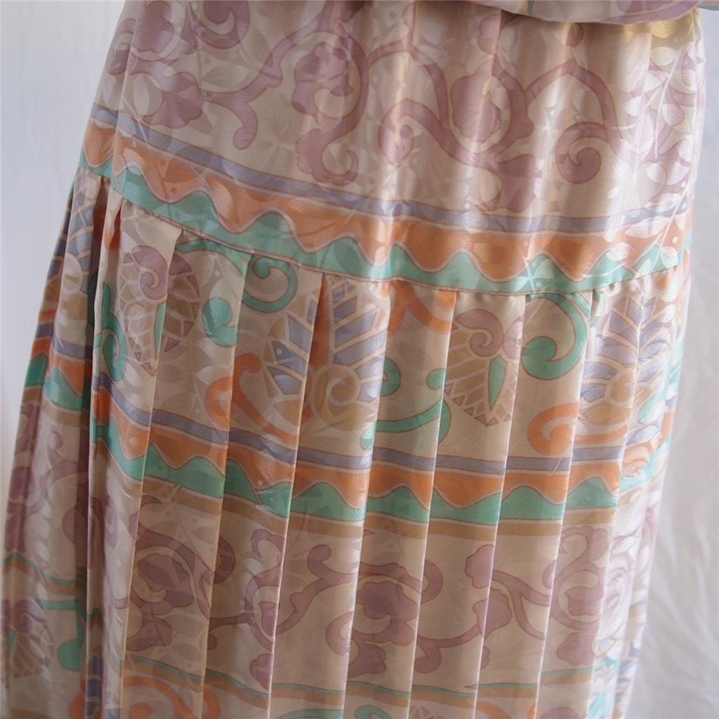 vtg 80s PERCEPTIONS Floral Pleated Skirt Elastic Waist Dress ILGWU Secretary 7/8