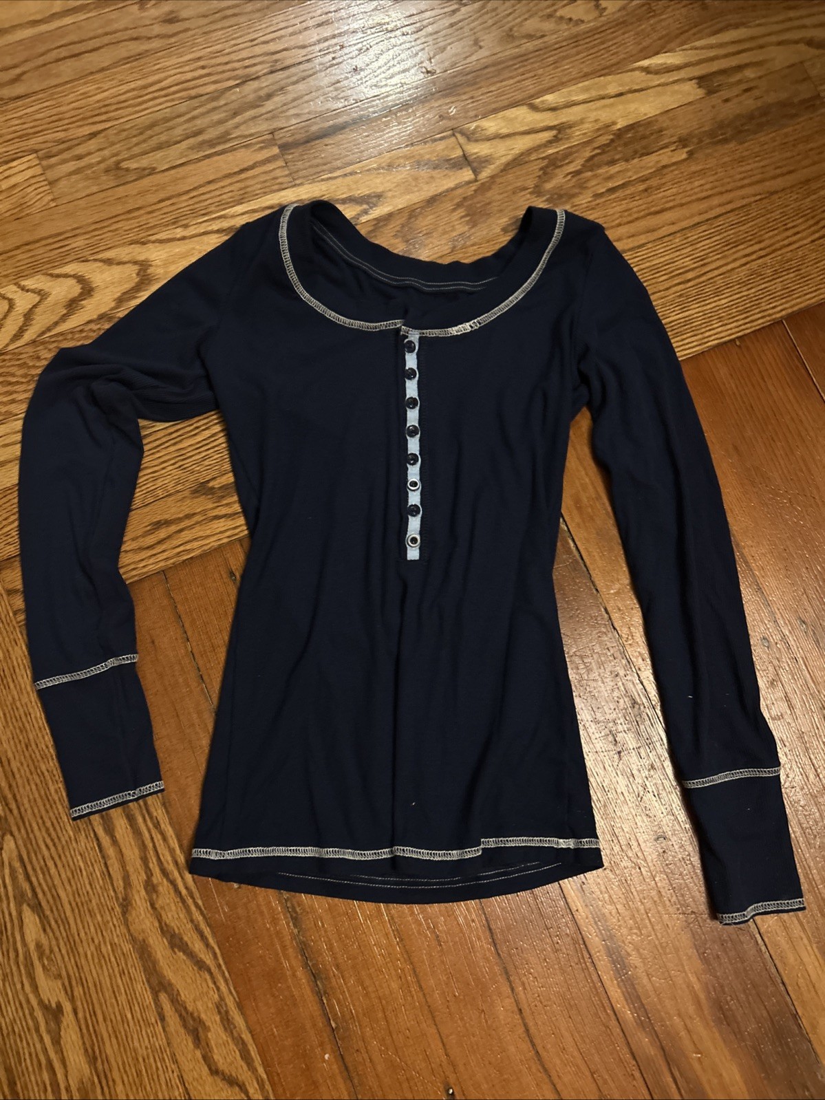 Vintage Y2k Style – Navy Blue Ribbed Top Sz S No Brand