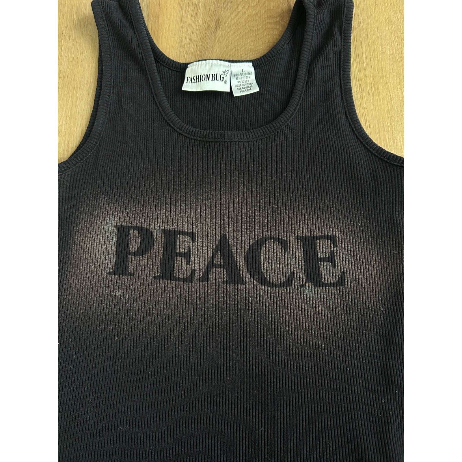 Vintage Fashion Bug Peace Graphic Ribbed Tank acid dyed Black Y2K Grunge Large
