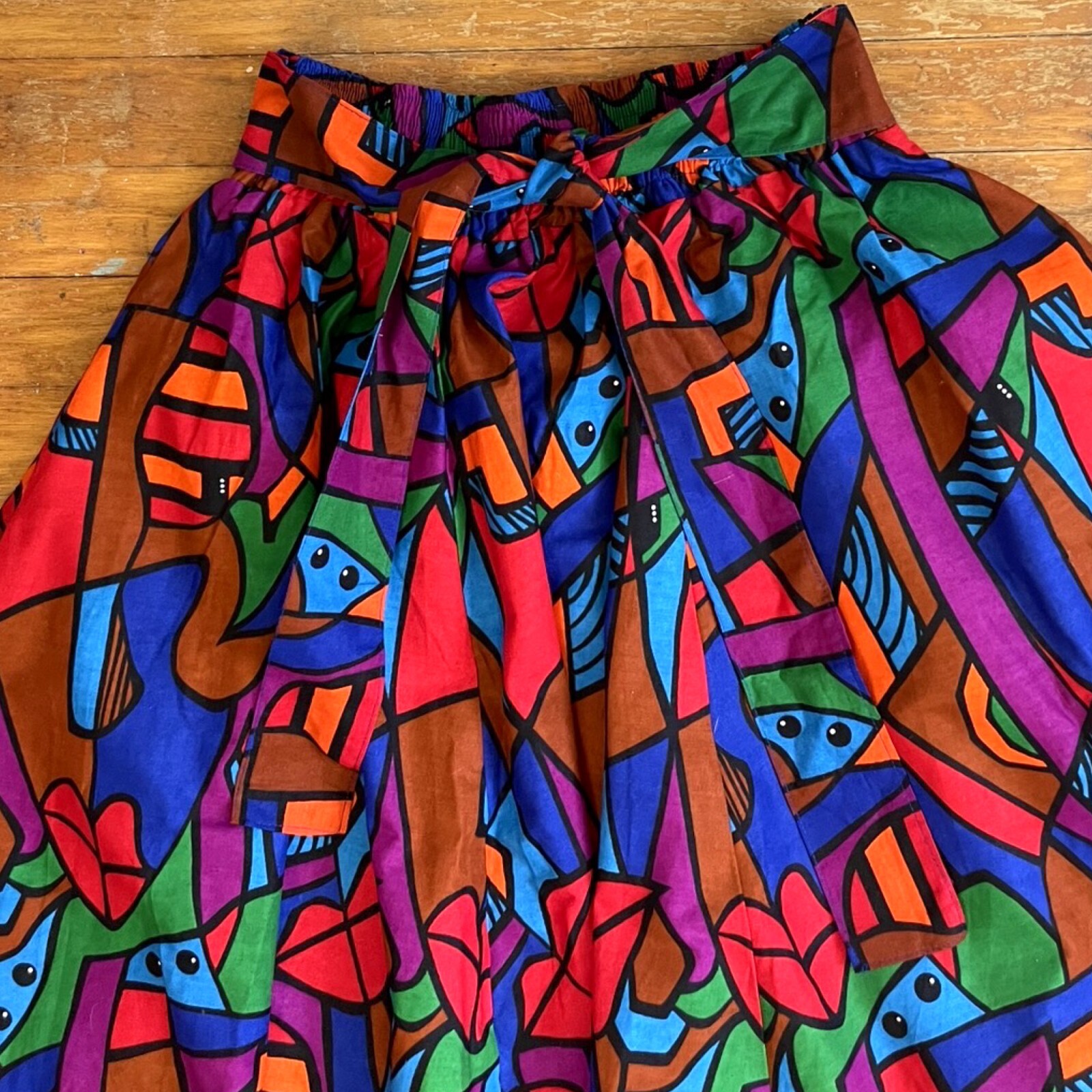 Vintage Colorful Cotton Skirt Womens Size S/M 27-30″ Waist 90s Geometric African