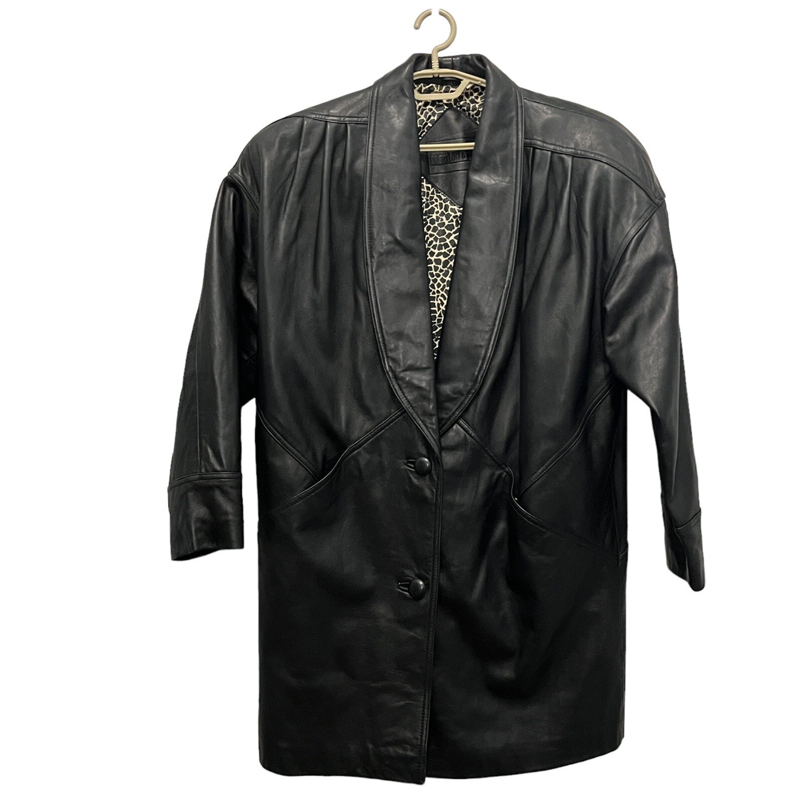Preston & York Lambskin Leather Coat Size L Mob Wife Black Butter Soft Vintage
