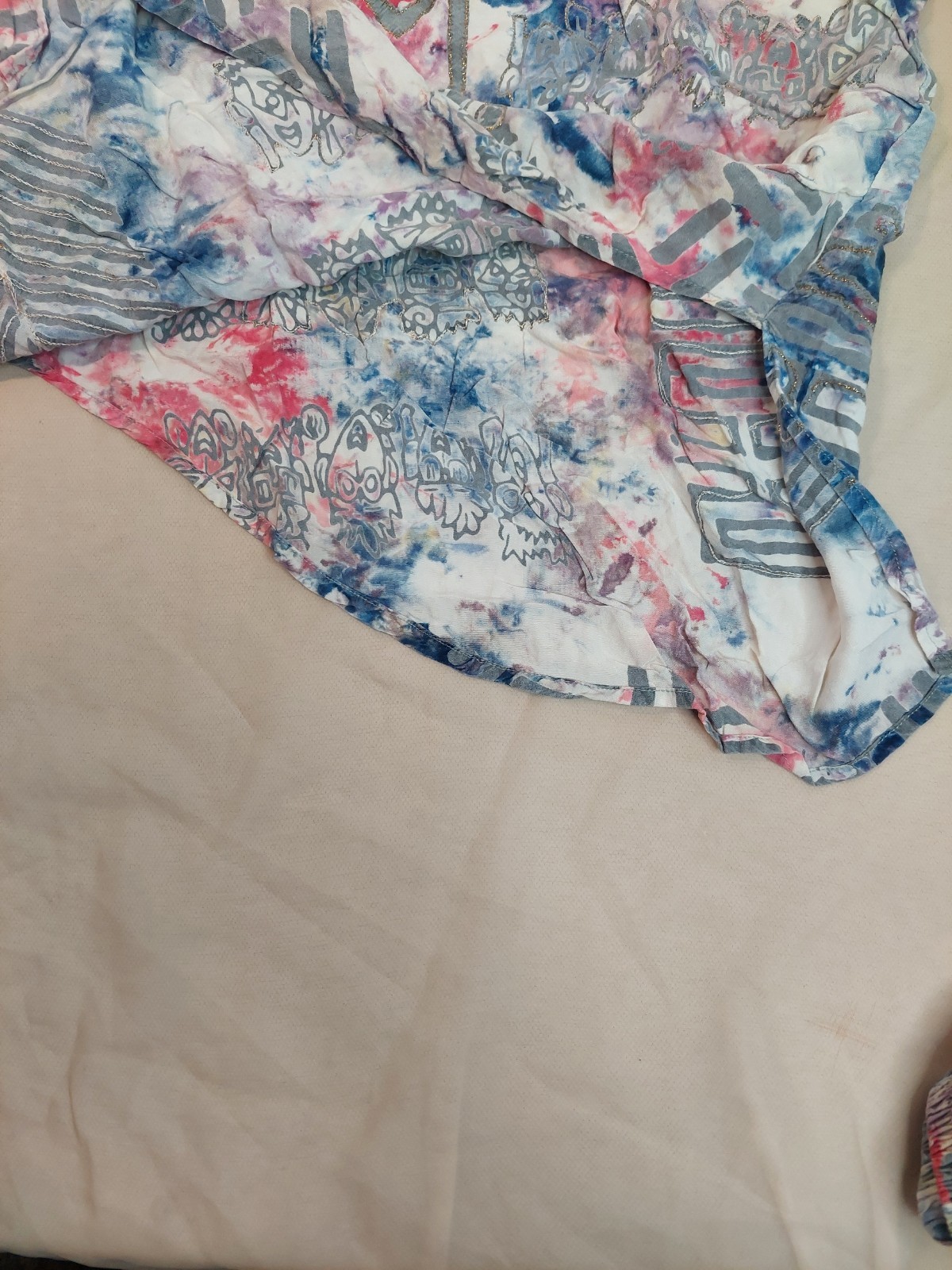 Vintage 2 Pc Rayon Set Womens M Tie Dye Top Pants Boho Festival Bali 90s Hippie