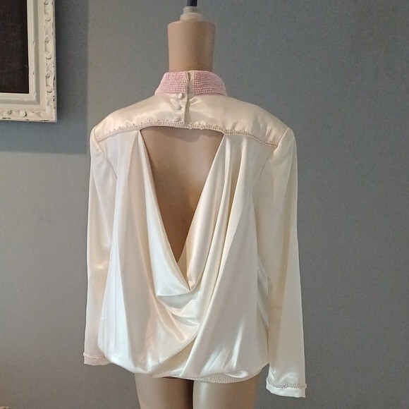 Saks Fifth Avenue vintage 60’s backless pearl encrusted neck blouse KaSandra 10