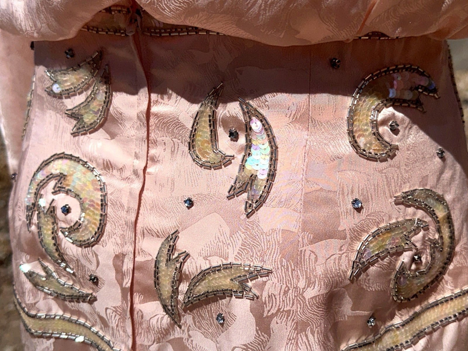 All Silk Vintage Dress by Spencer Jeremy 8 Pink Sequin Beaded Shoulder Pads 80s