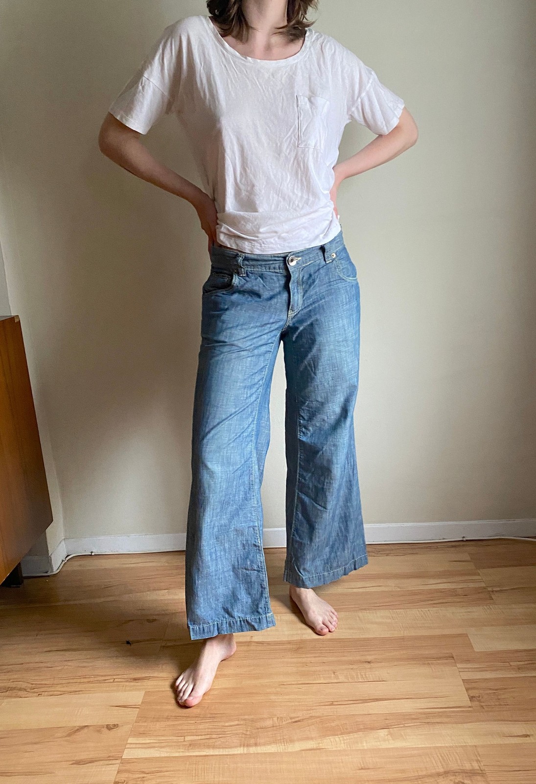 vintage y2k Banana Republic low rise wide leg flares / preppy chambray pants