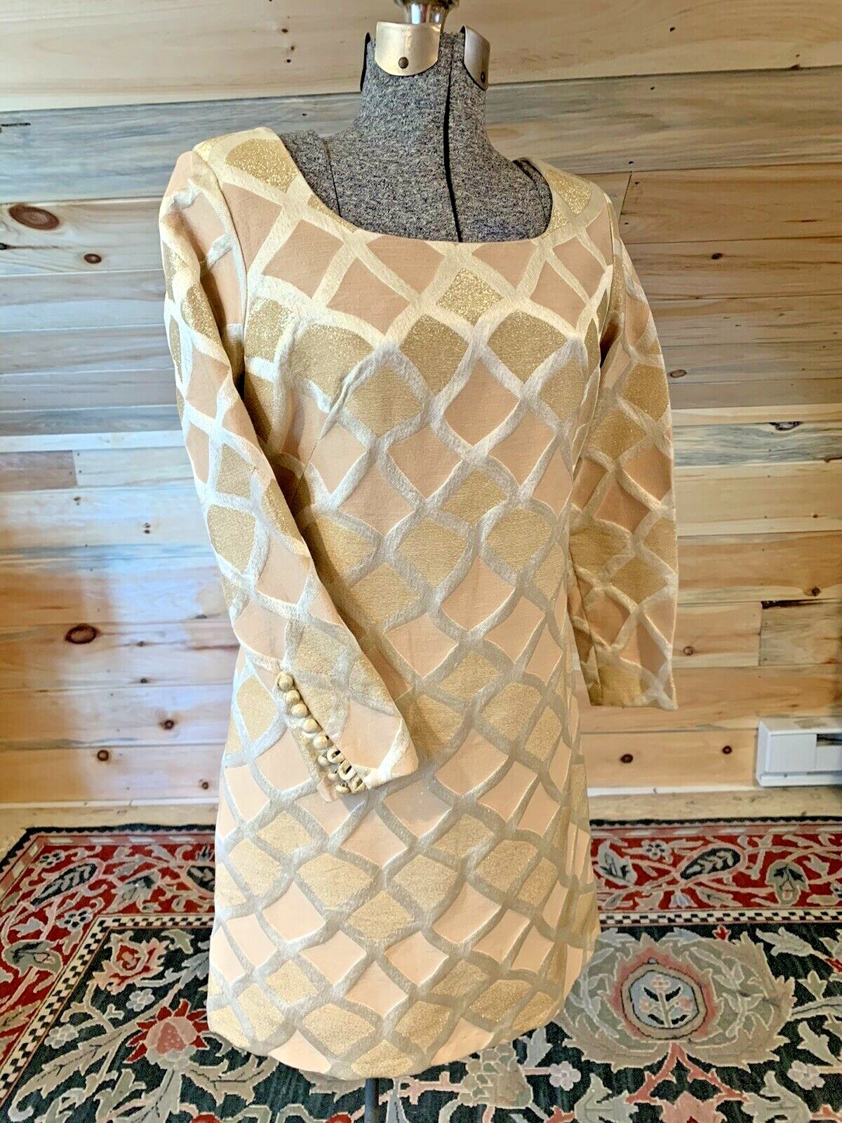 Vintage Midcentury Marjorie Montgomery GOLD Sheath Dress Made in CA USA M 8-10
