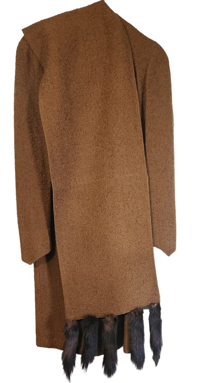 1950s Vintage Lilli Diamond Wool Dress And Scarf With Mink Or Sable Tails Sz S