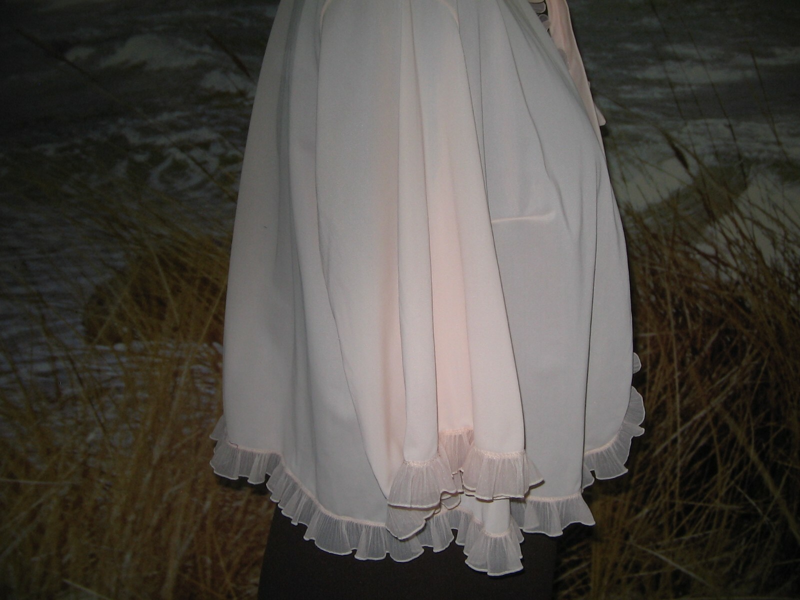 Vintage Vanity Fair Bed Jacket Large Nylon Peachy Pink Pleated Ruffle Sissy MCM