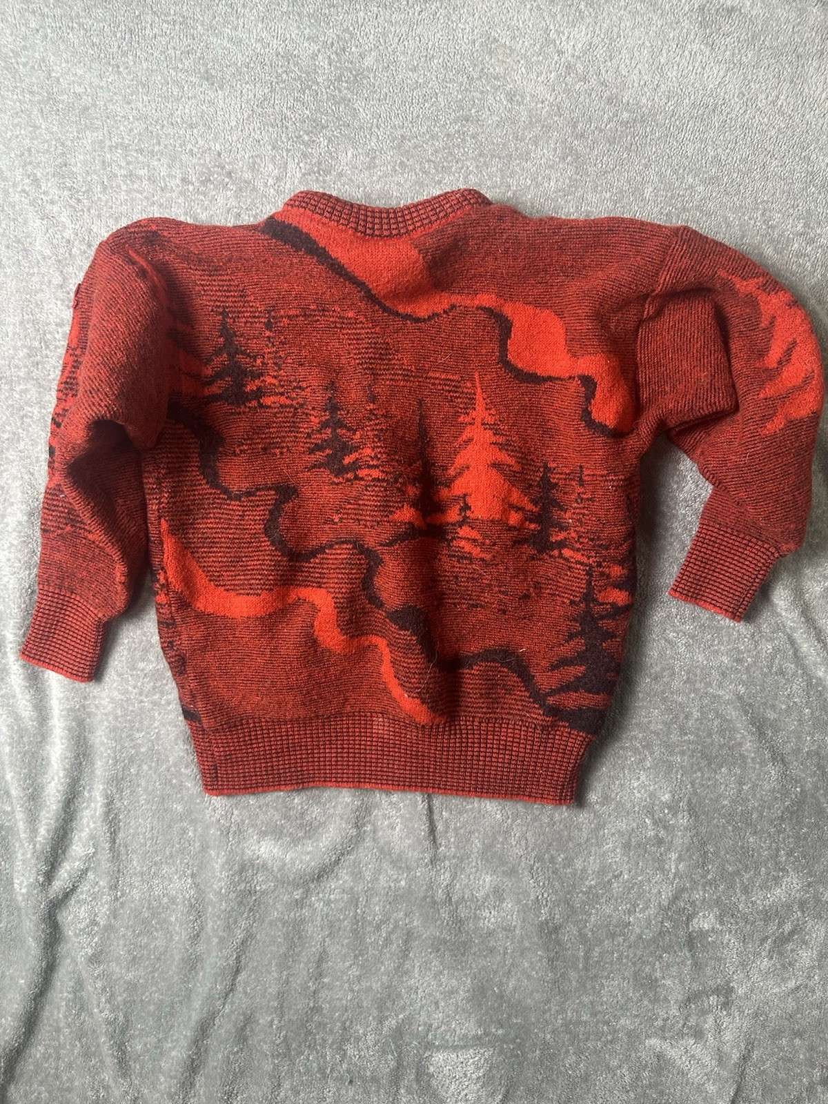 VTG 80s Demetre Pure Virgin Wool Scenic Sweater USA Red Black Mock Neck XXS XS