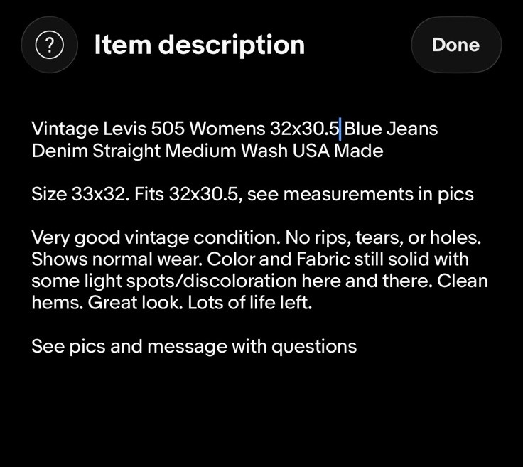 Vintage Levis 505 Womens 32×30.5 Blue Jeans Denim Straight Medium Wash USA Made