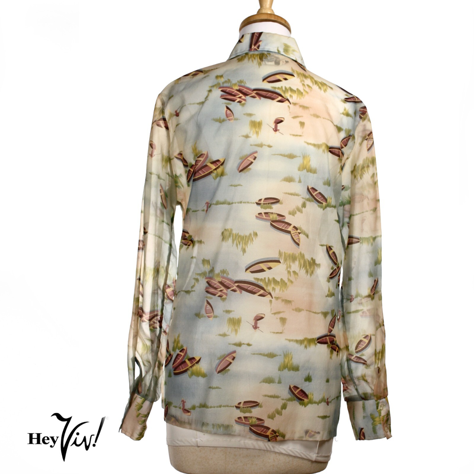 Vintage 70s ShirtStop Button Up Blouse Semi Sheer Pointy Collar 15/16 – Hey Viv
