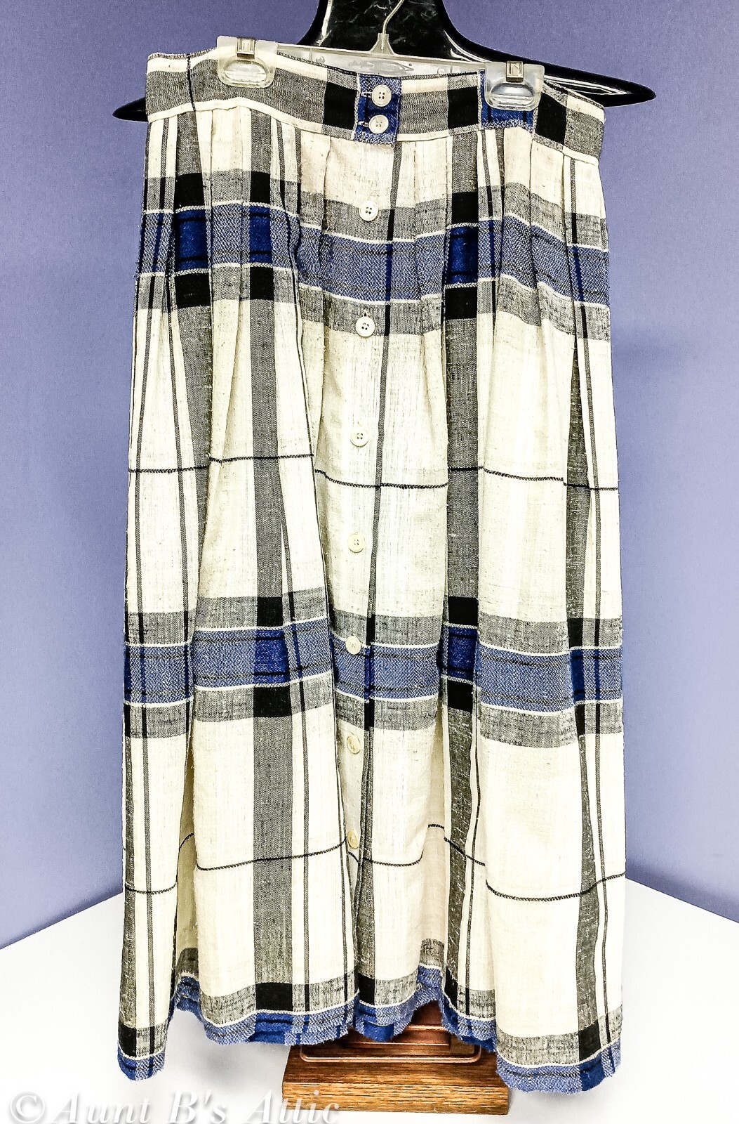 Vtg 80’s Chaus Skirt Multi Plaid Button Front Poly/Linen/Rayon Pleated Skirt 12