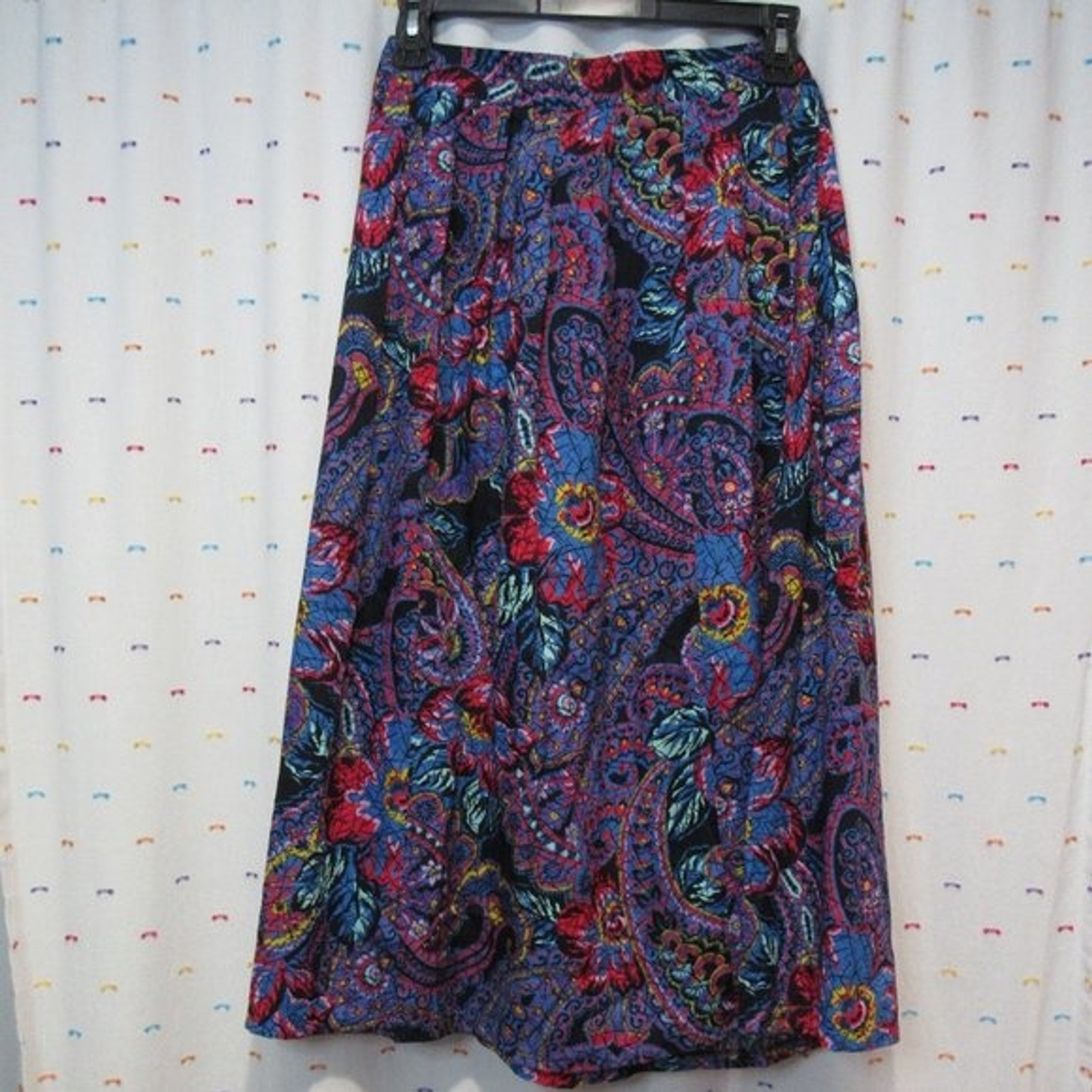 VTG Greenwich Square Multicolor Lap Skirt Midi Size 9/10 High Waist Retro Bright