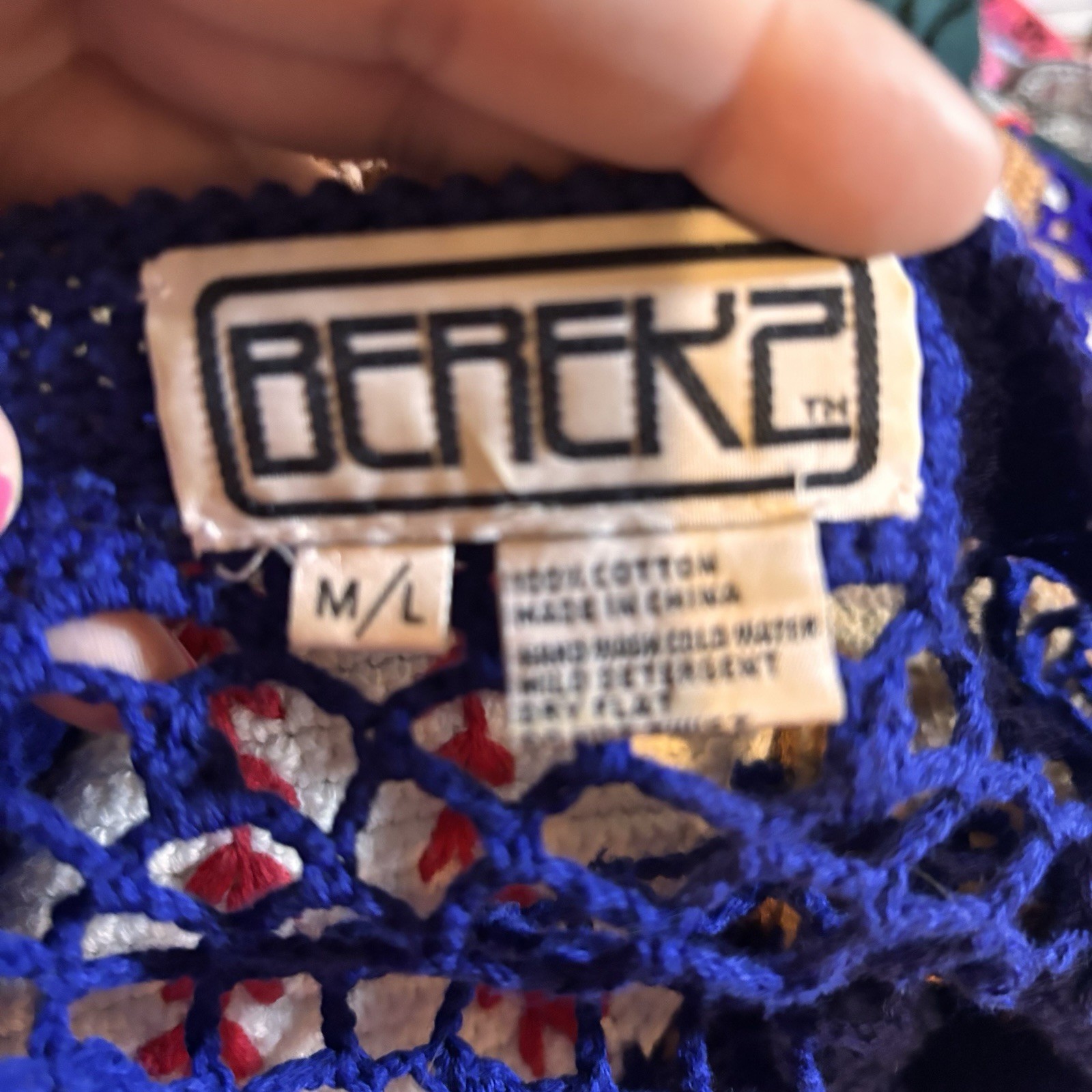 Vintage Berek2 Cotton Crochet Sweater Baseball Glove Novelty Size M/L Blue
