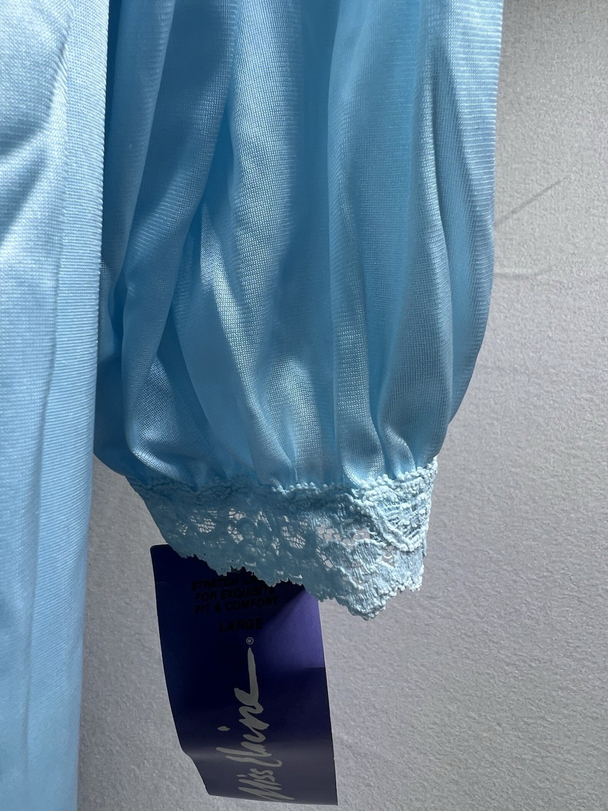 Vintage NWT Size L Miss Elaine Blue Silky SOFT Nylon Keyhole Night Robe w Lace