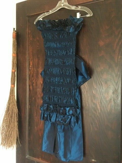 True Vintage 1980s L A Glo Shimmery Midnight Blue Stretch Tube Dress w/Big Bow