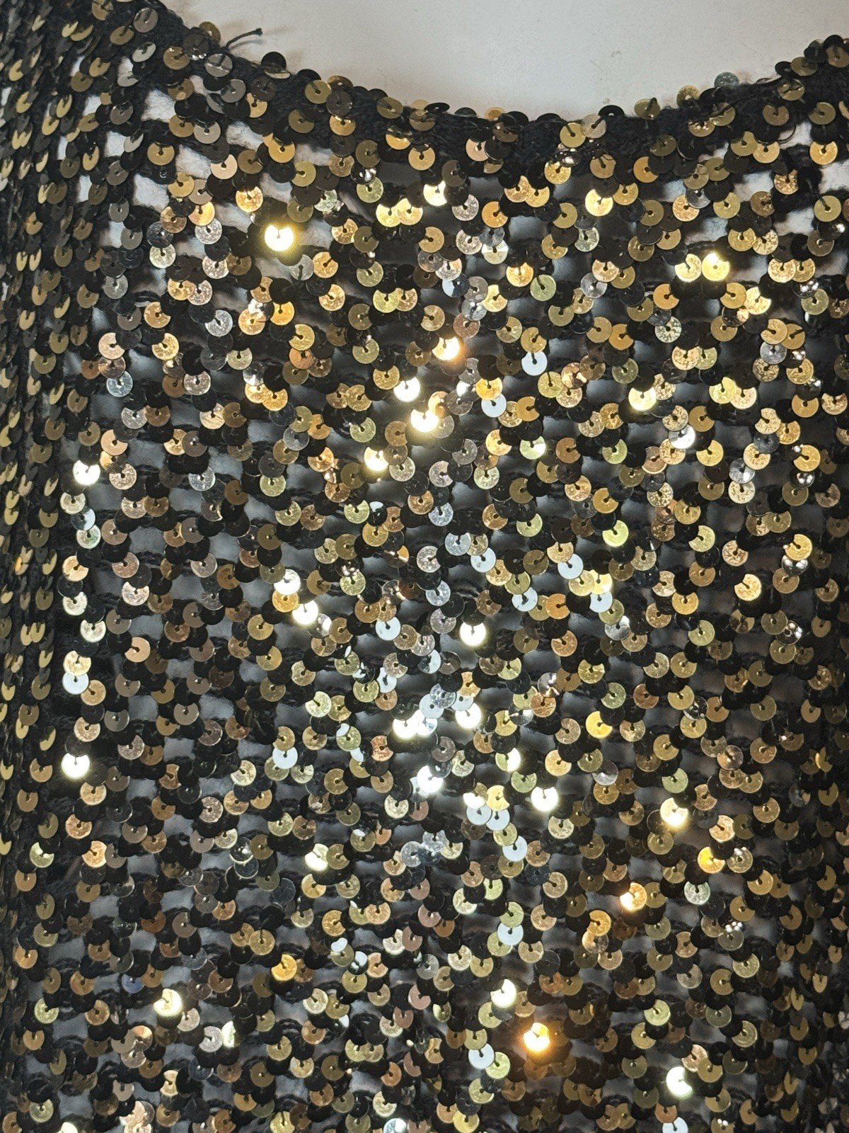 TOPPETTES by A.BROD Vtg 80s Black Silver Gold Sequin Tank Top Xlg Clubwear