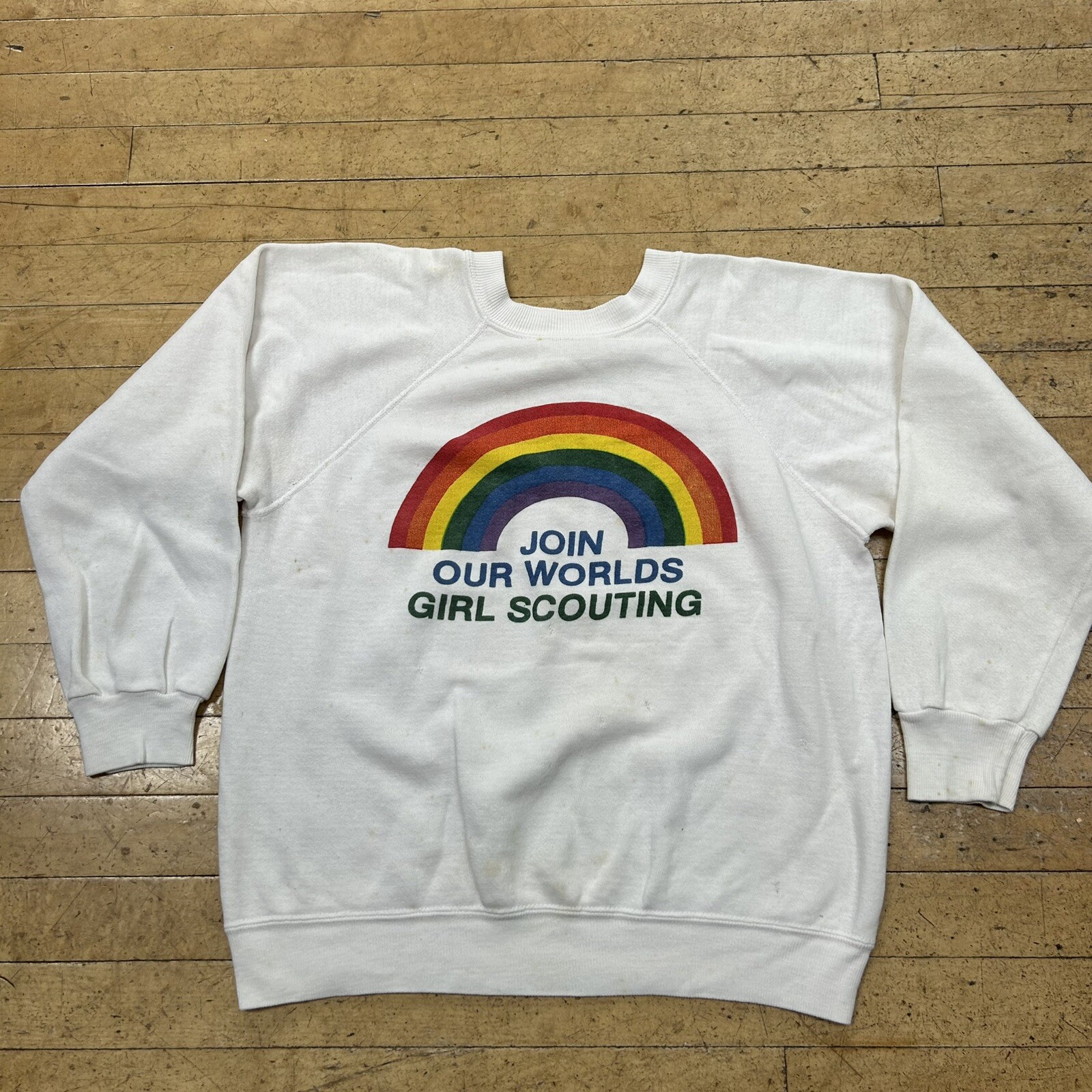 Vintage Girl Scouts Medium Crewneck Sweatshirt Rainbow 1980s Raglan READ**