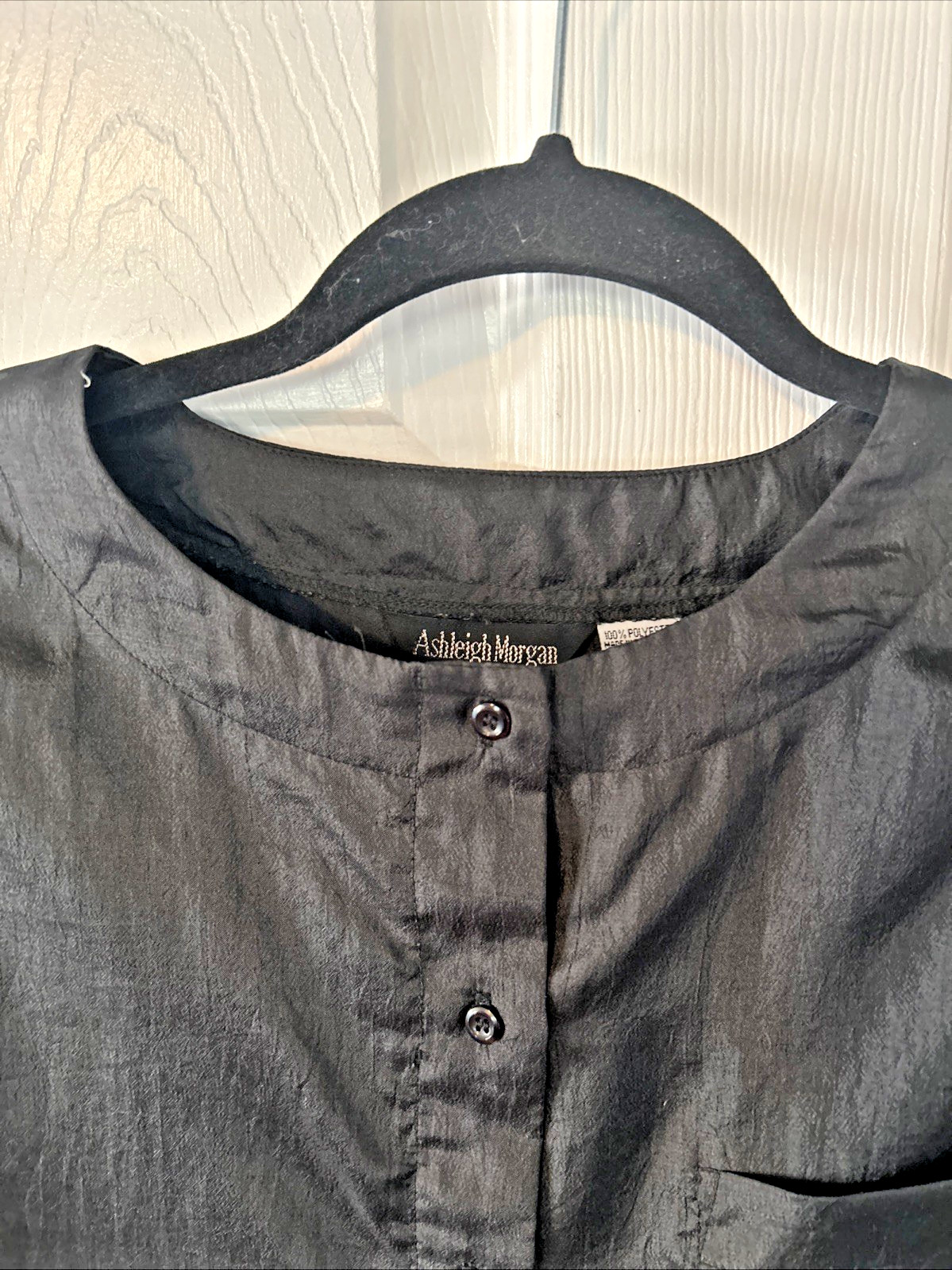 Vintage 80s Ashleigh Morgan Black Silky Polyester Pullover Blouse Size L