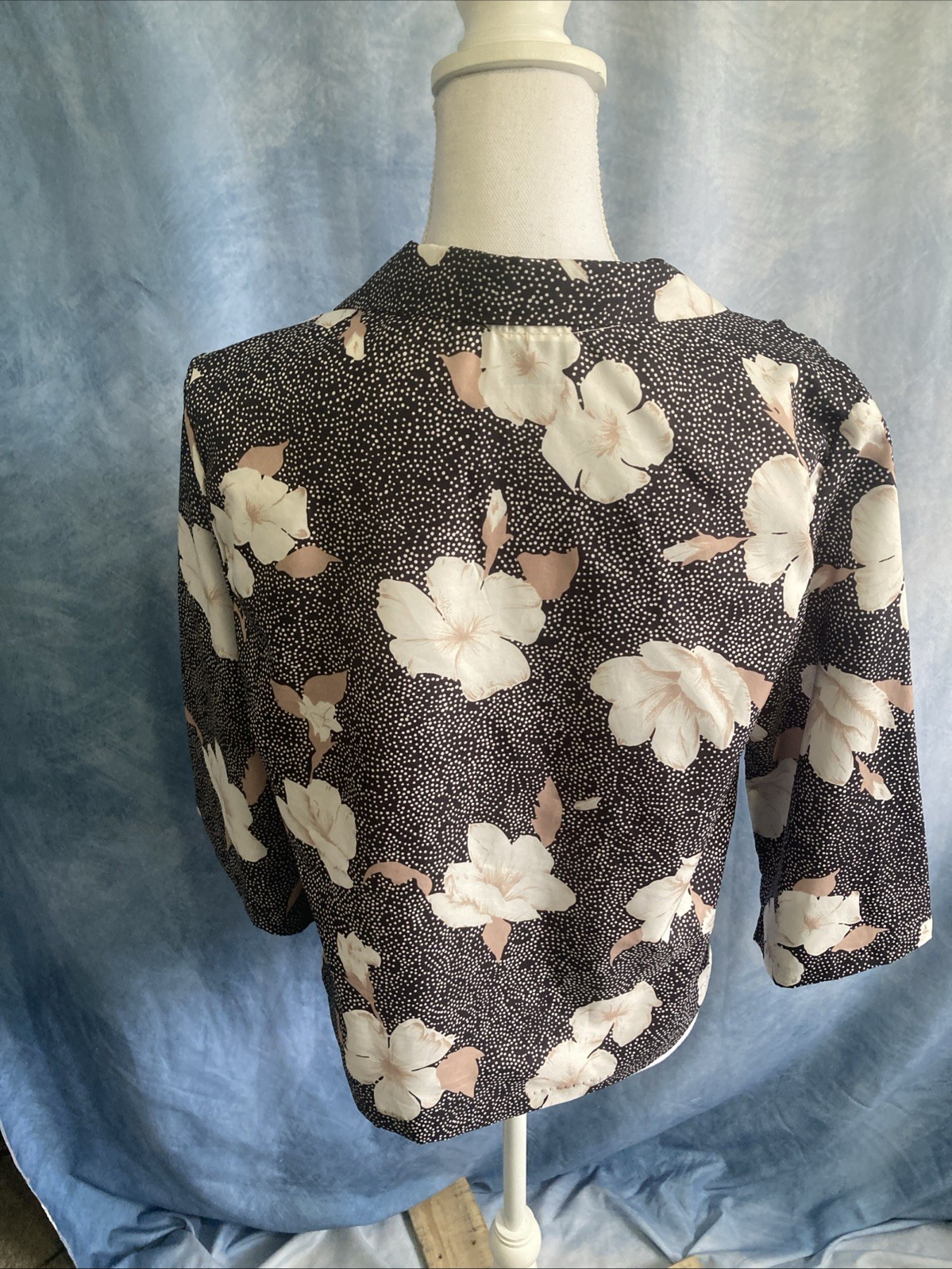 Vintage 70s Alicia Polyester Boxy Cropped Floral Blouse EUC S/M Boho Career