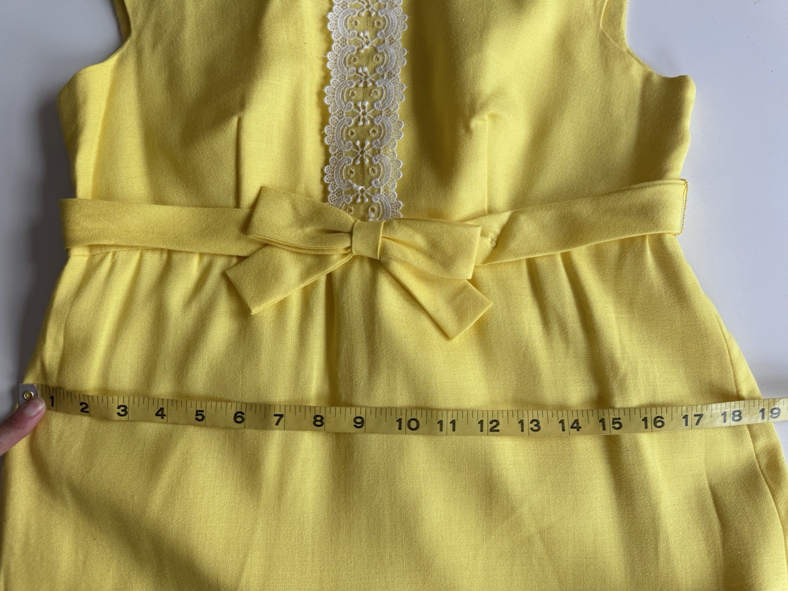 vintage 70s lorrie deb yellow bow lace maxi prairie cottage core mod dress ILGWU