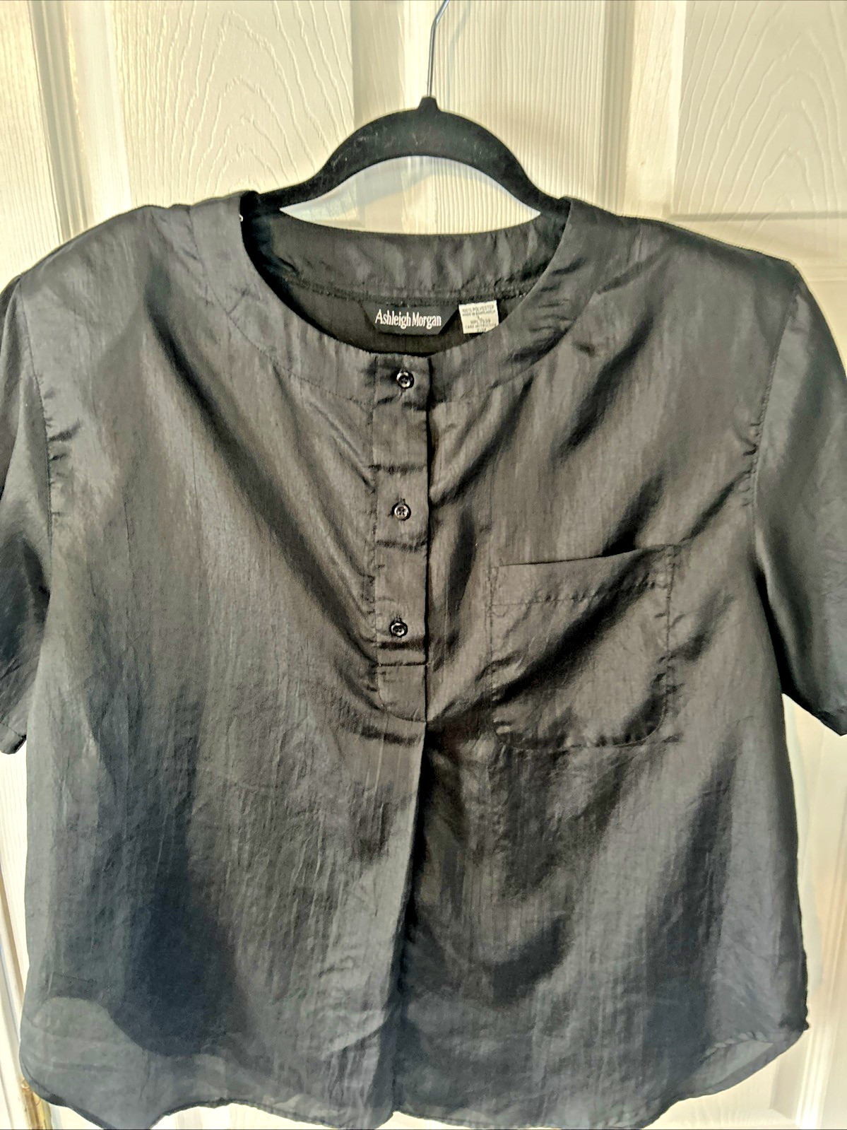 Vintage 80s Ashleigh Morgan Black Silky Polyester Pullover Blouse Size L