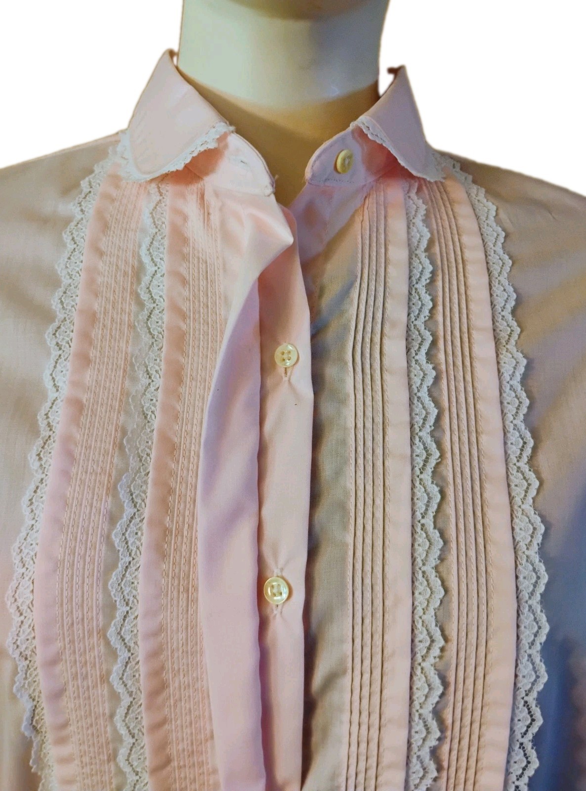VTG 80’s “Lady Van Heusen” Pastel Pink Peter Pan Collar Lace L/S Prairie Blouse
