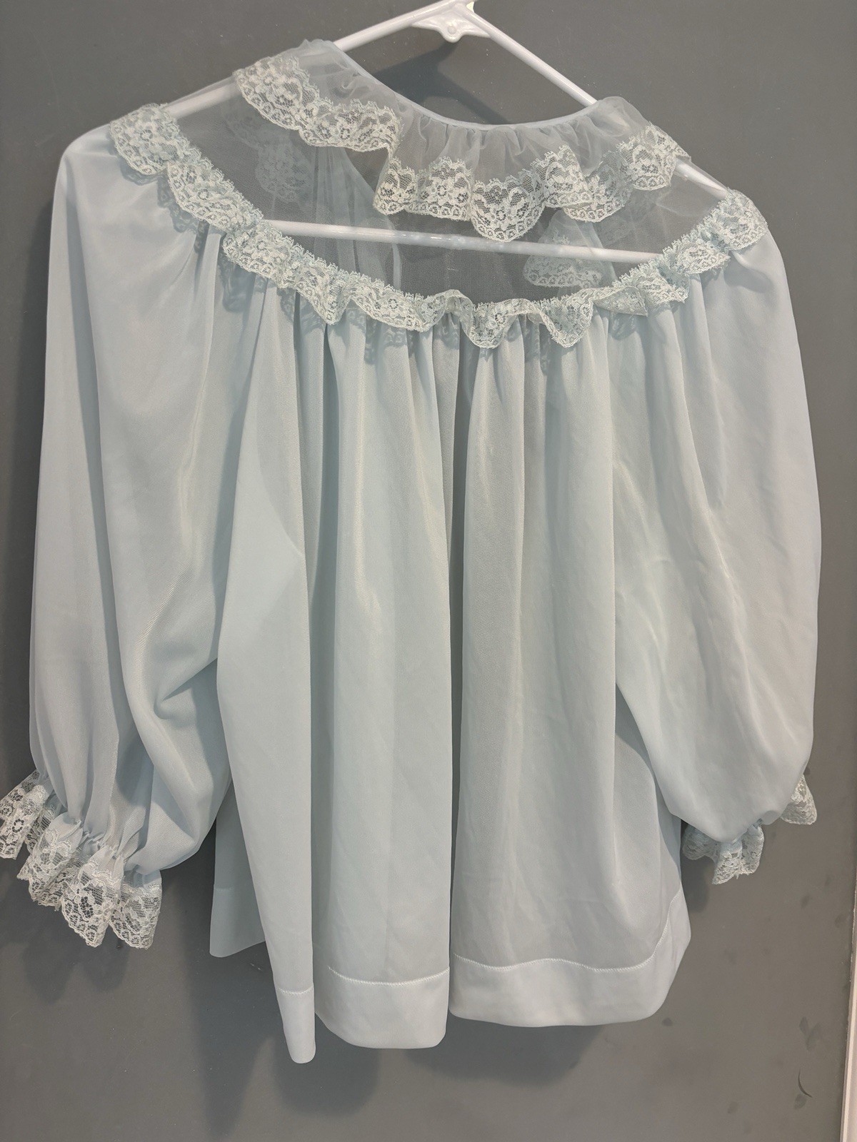 Vtg Bed Jacket Van Raalte Sheer Nylon Satin Ecru Lace 60s Ecru Lace Sky Blue S M