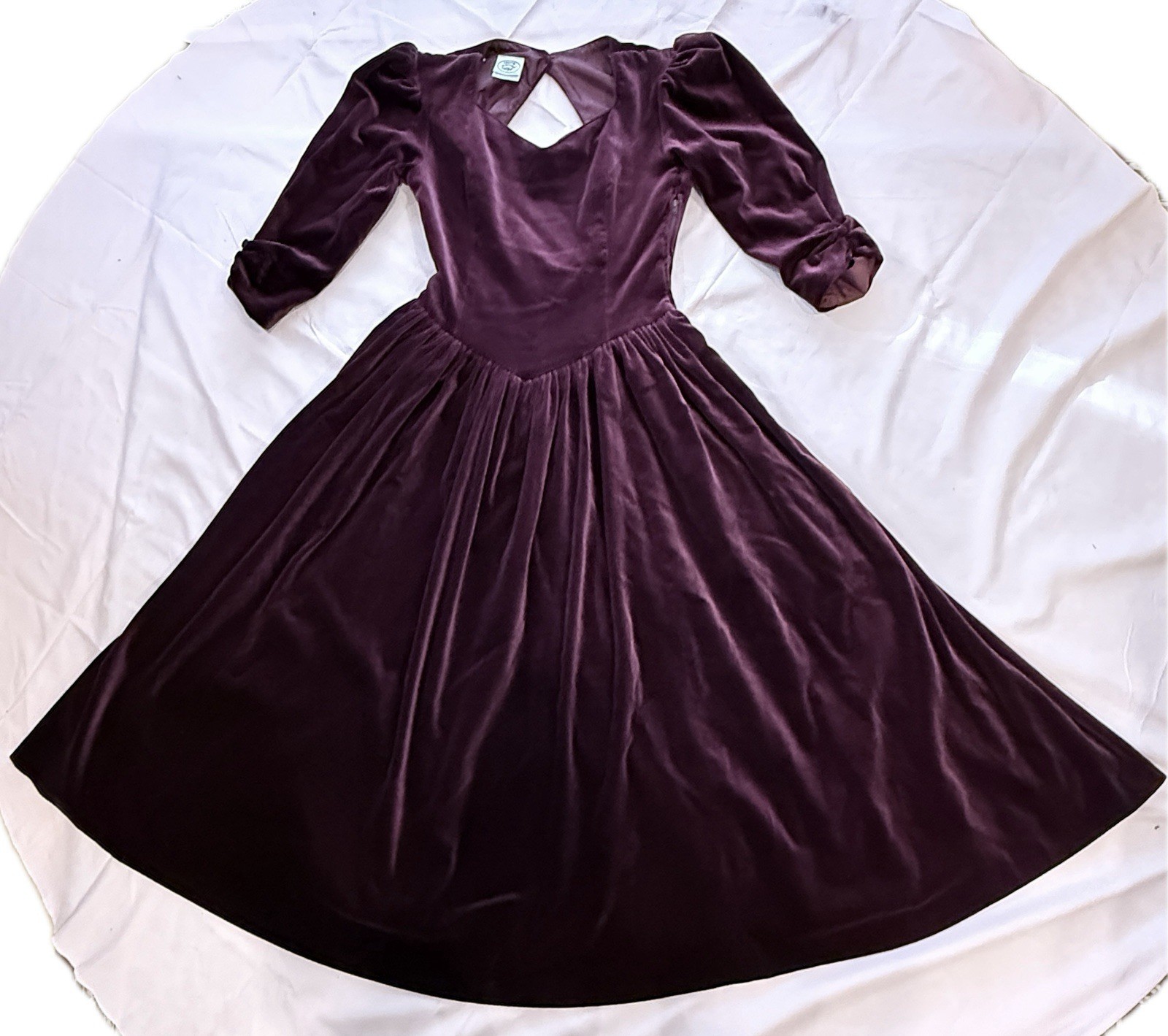 Vintage Laura Ashley US Sz 14 Velvet Burgundy Dress EU42 Made in Great Britain