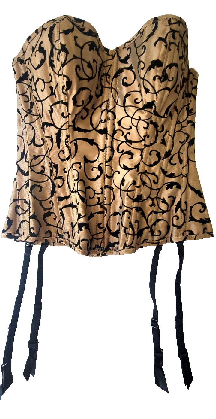 Be Wicked Brown/Black Lingerie Corset (Bra size 32) Cinch Tie back Front Hook