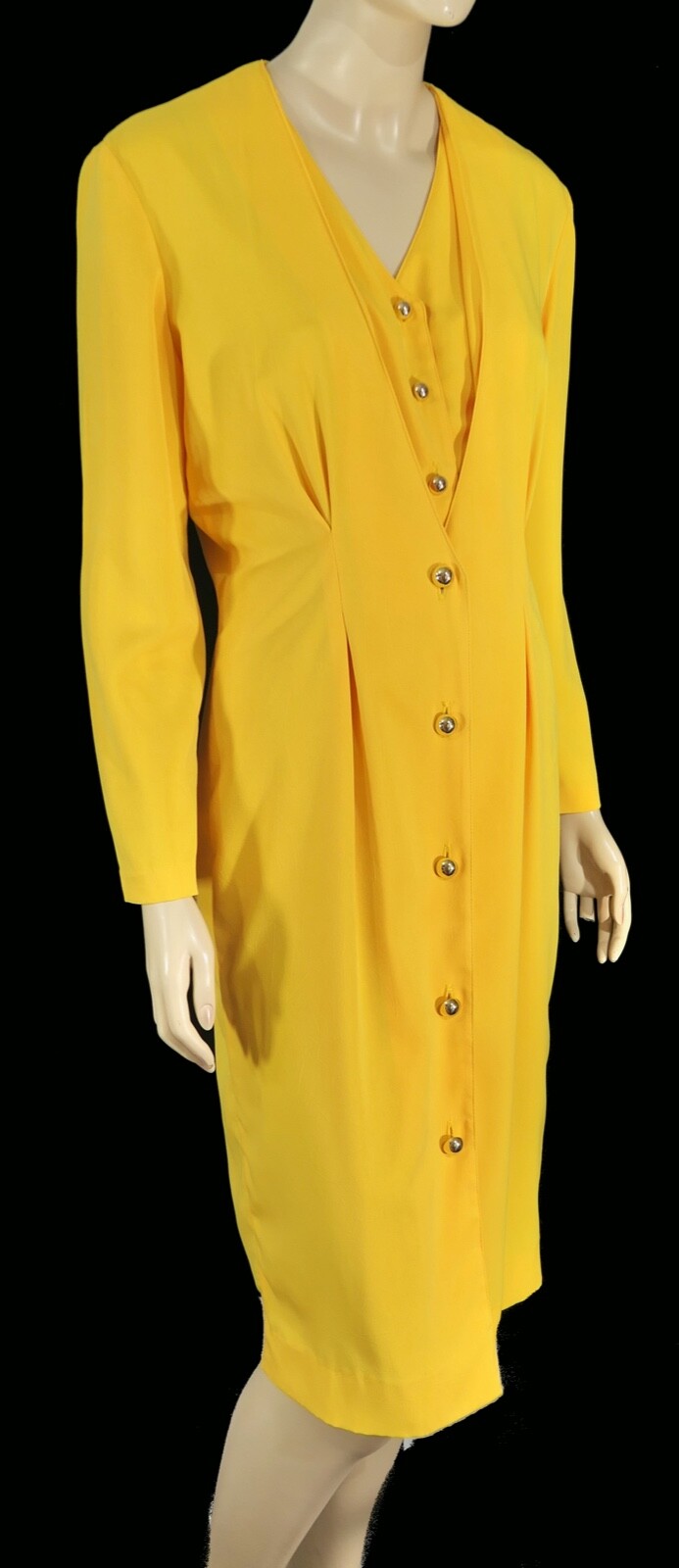 Vintage 70s 80s Caron Chicago Yellow Goldenrod Rich Classy Pencil Dress S