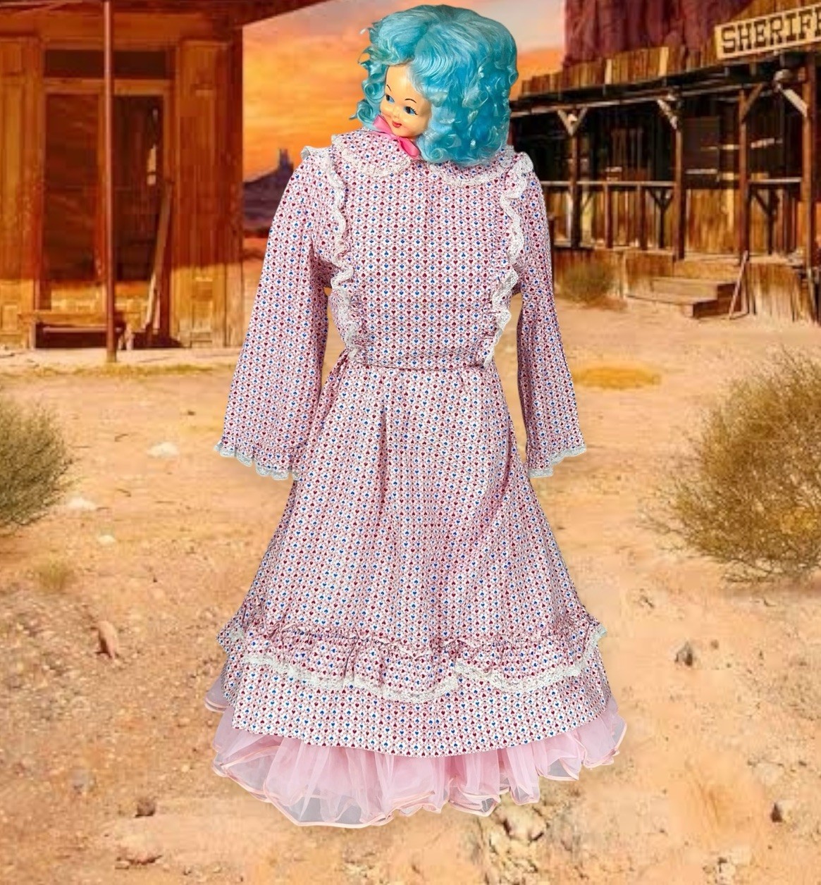 VTG Heart DRESS BOHO PRAIRIE SHABBY CHIC COQUETTE HIPPY Whimsical COTTAGE CORE L