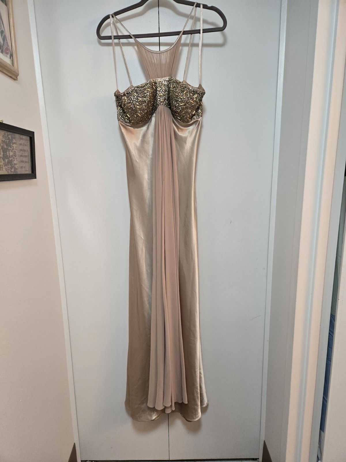 Vintage Dave And Johnny Gold Gown Beading On Bodice Size 7/8