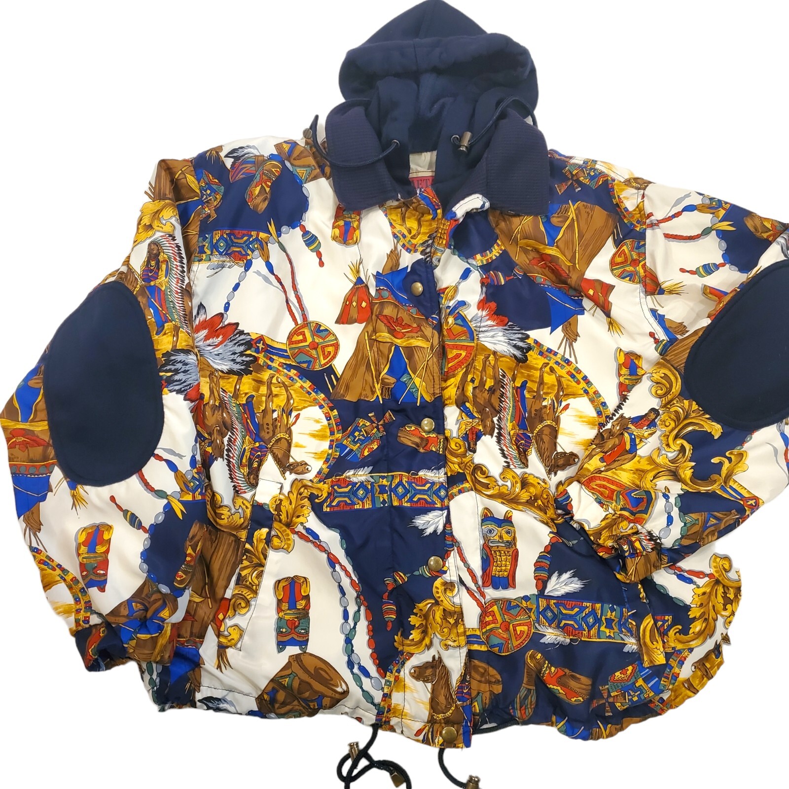 80s 90s Womens Native American Southwest Bomber Jacket Hooded Sz M/L VTG