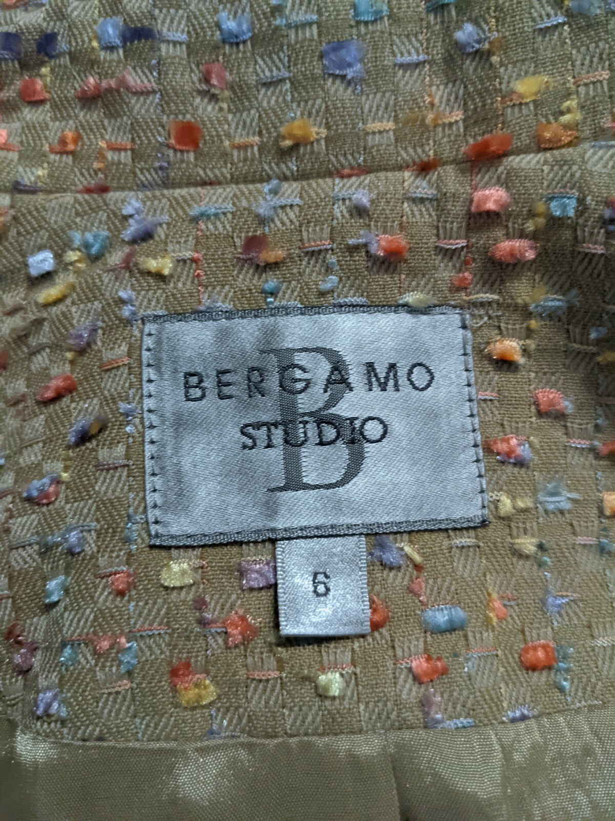 VTG Bergamo Studio Beige Blazer Jacket w/ Floral Fringe Stitches Sz 6 Small S