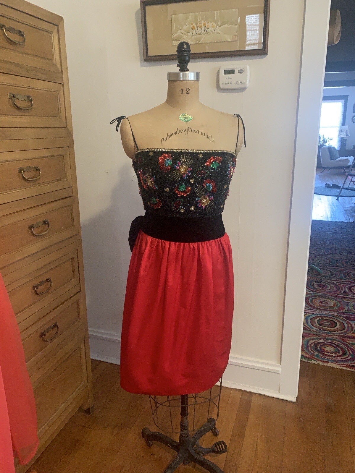 VTG NOS Saks Fifth Ave. Victoria Royal LTD Black & Red Beaded Dress Size 10
