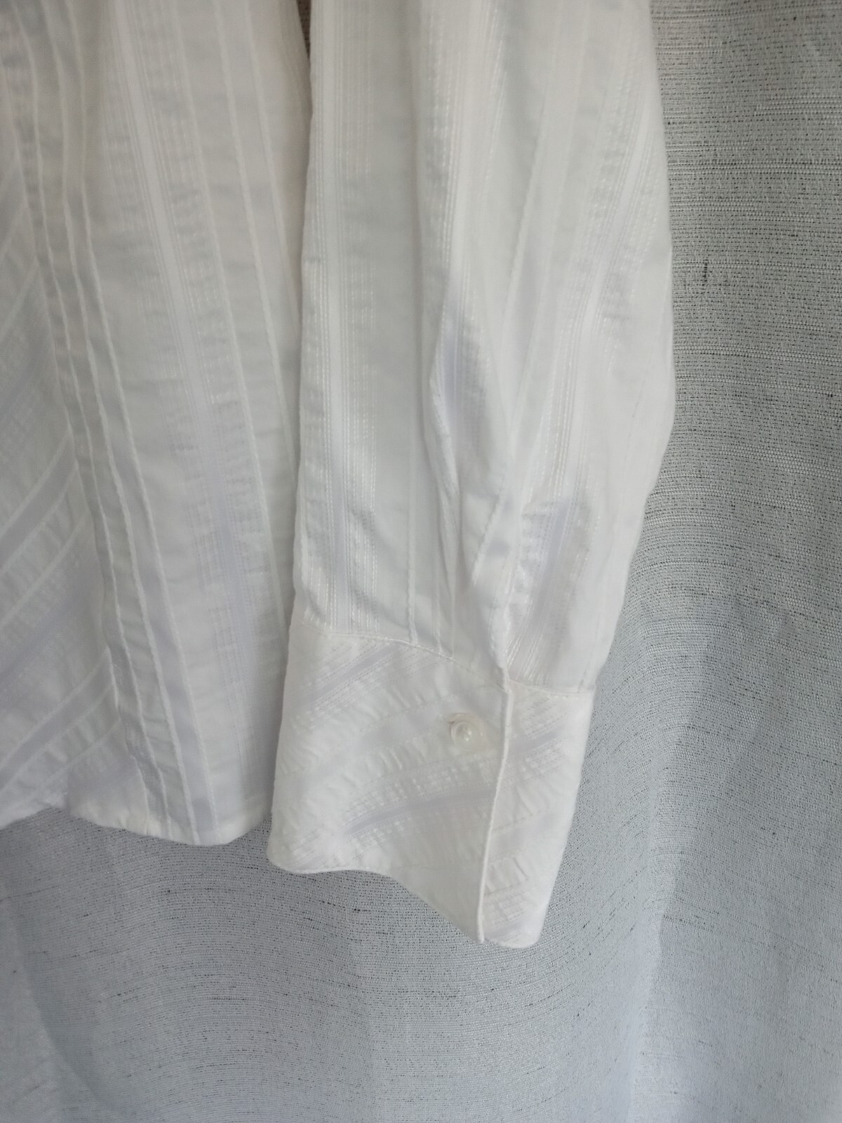Vintage Sandra Ingrish Crisp White Shadow Stripe Button Up Blouse, Long Sleeve L