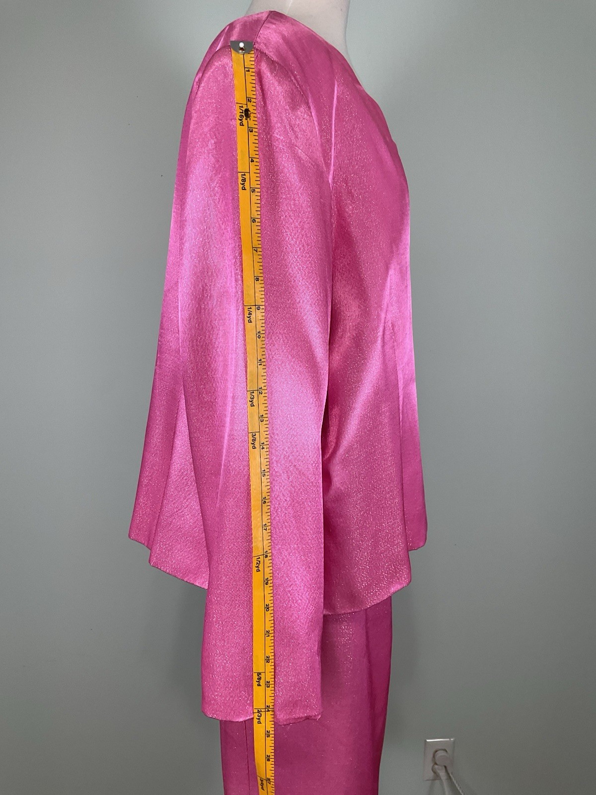VTG Chad Stevens Pink Metallic Lurex Skirt Suit Set 22W Scalloped Evening Party