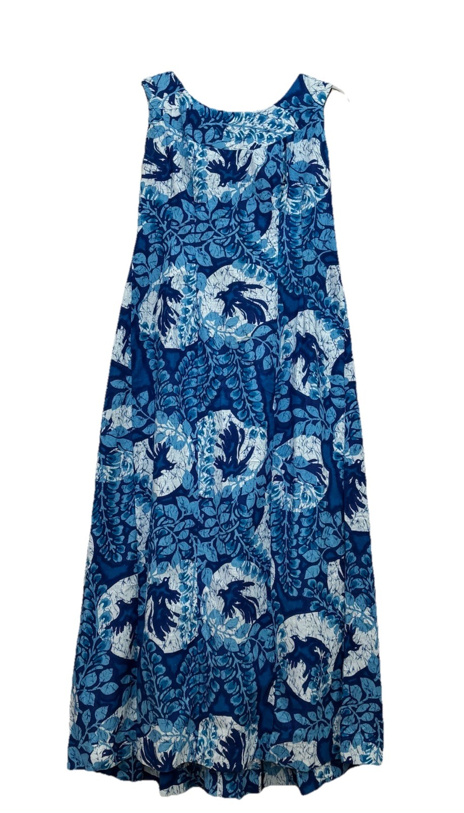 Vintage 60s Sa-Ne Hawaii Maxi Dress Waterfall Back Moon Bird Print Sz 14 (M)