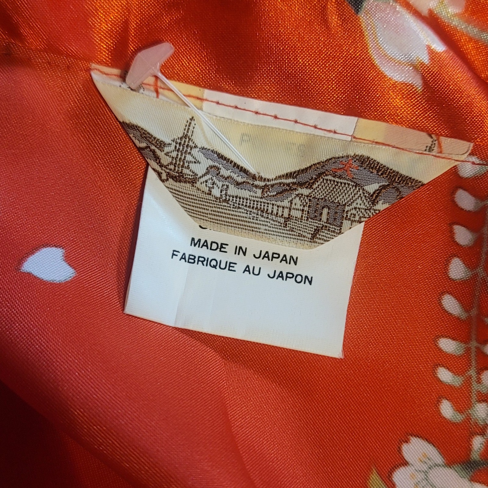 Vintage Made in Japan Orange Satin Floral Bird Kimono Robe Long One Size