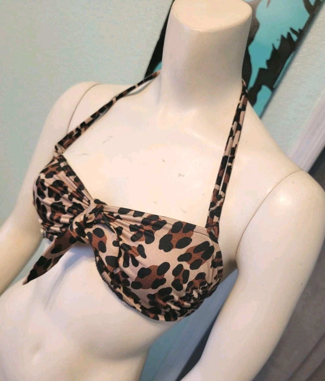 Vtg 80s Bill Blass Leopard Print Bikini Top Sz 8 Made USA Sexy Interchangeable