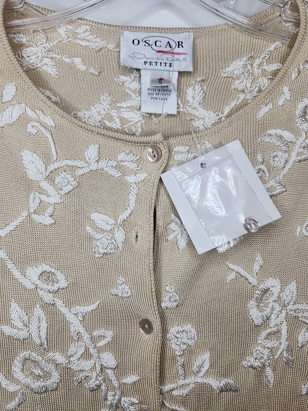 Oscar De La Renta Sweater Set Floral Embroidered 100% Silk Cardigan Sz 8P Vtg