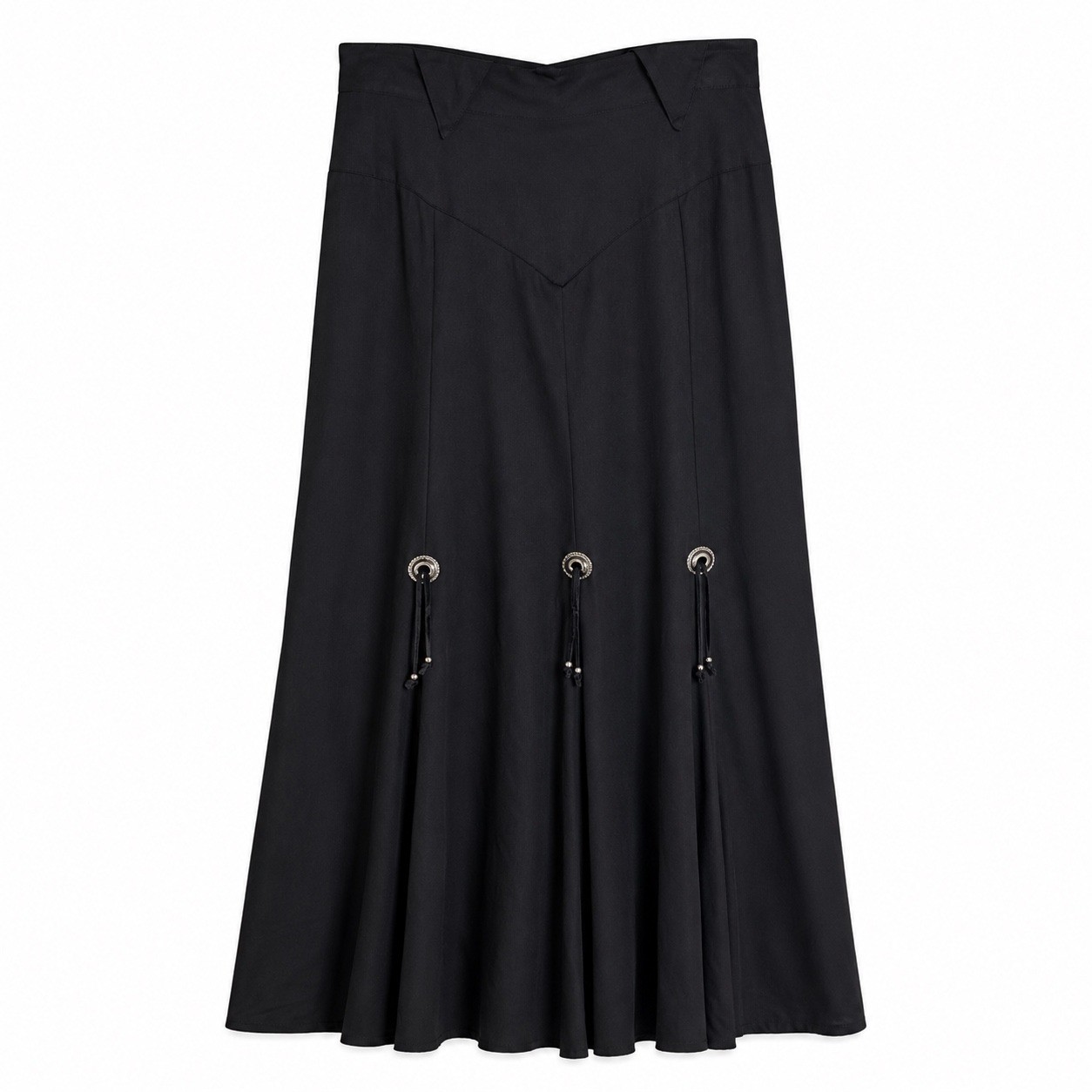 Vintage Circle T Marilyn Lenox Black Concho Western Goth Prairie Maxi Skirt 5/6