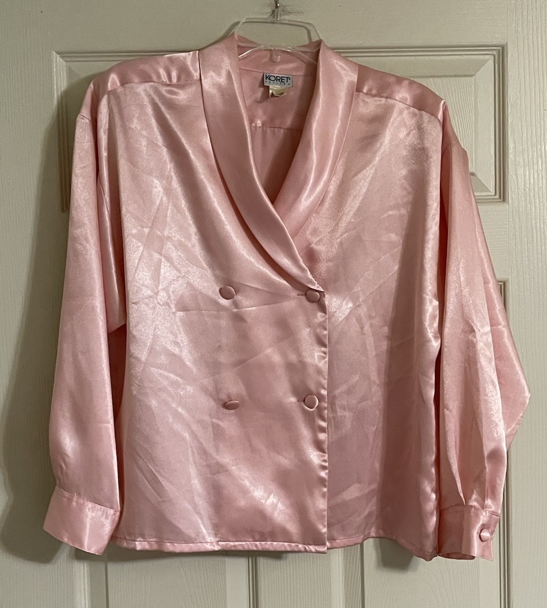 Vtg Koret Blouse Women’s Sz 12 Peach Orange Satiny Polyester Double-Breasted
